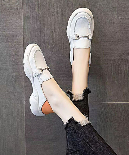 Mocassins en similicuir blanc décontractés et confortables pour femmes DD1009