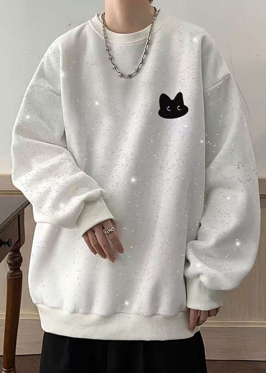 Cotton Spring O Herren Gypsophila Sweatshirt Hals Pailletten Weiß