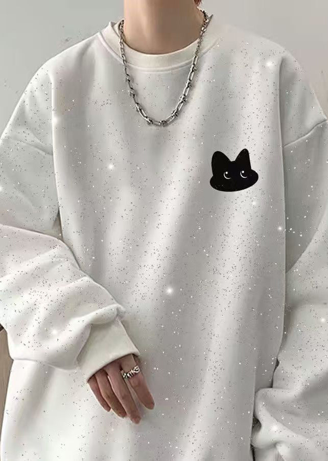 Cotton Spring O Herren Gypsophila Sweatshirt Hals Pailletten Weiß