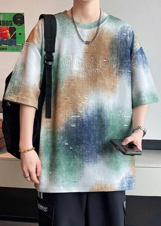 Brief Shirts Ärmel Weiß Loch Farbstoff T Krawatte Baumwolle Männer