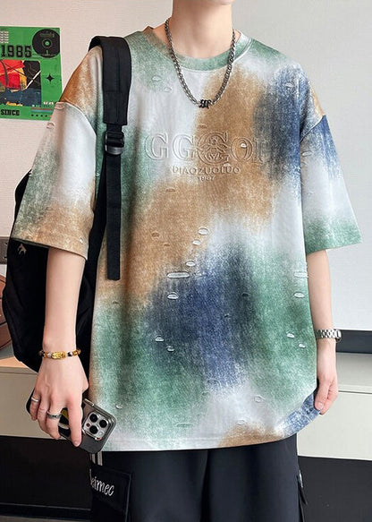 Brief Shirts Ärmel Weiß Loch Farbstoff T Krawatte Baumwolle Männer