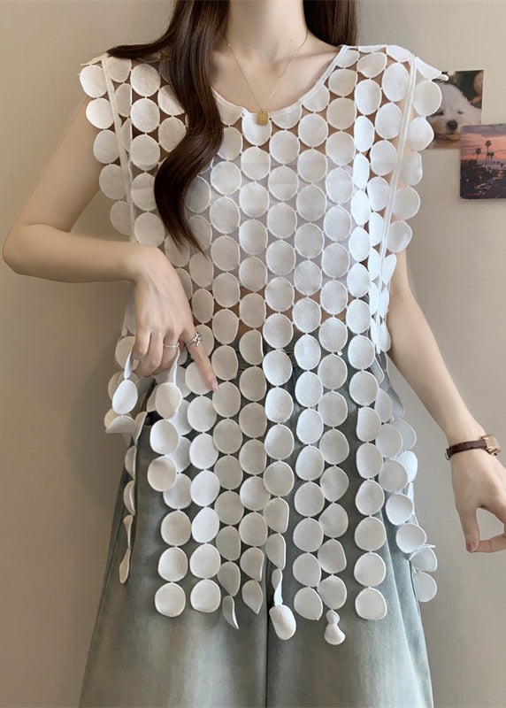 Original O Hollow Design White Out Summer Tops Neck
