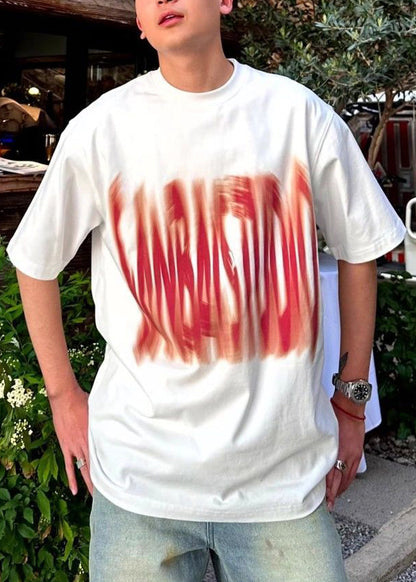 Letter O Cotton Men Summer White Neck Shirts T