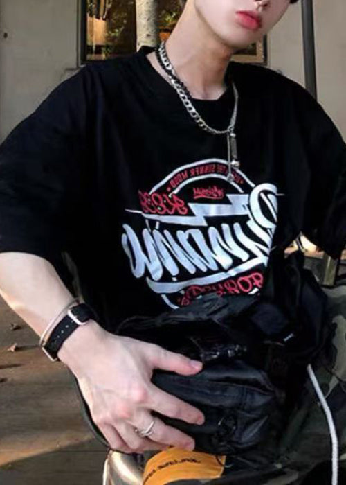 Chemise d'été en coton pour homme, motif lettre O, col blanc, confortable