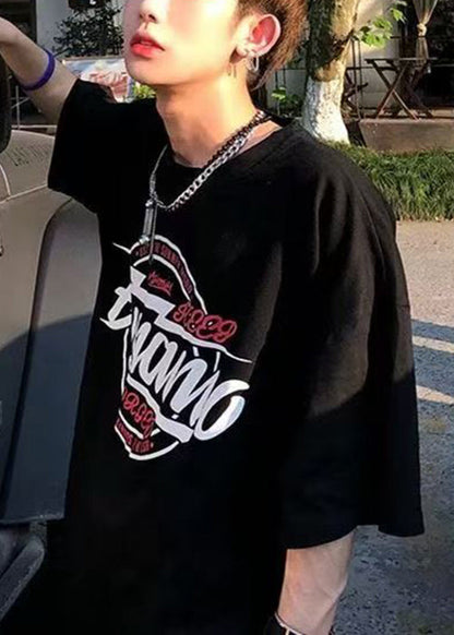 Chemise d'été en coton pour homme, motif lettre O, col blanc, confortable