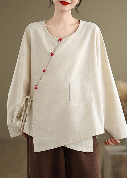 Weißes Leinenhemd Top Oversize Schnürung Frühling TJ022