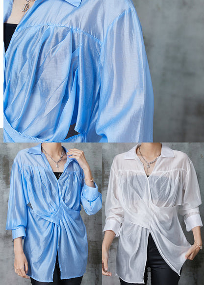 Chemise en lin blanc Tops asymétriques ouverts sur le côté été AL1020