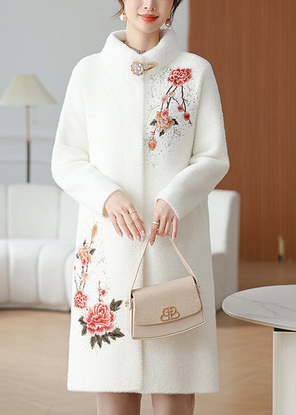 Manteau en velours de vison blanc Maxi Patchwork Bouton Printemps TA033