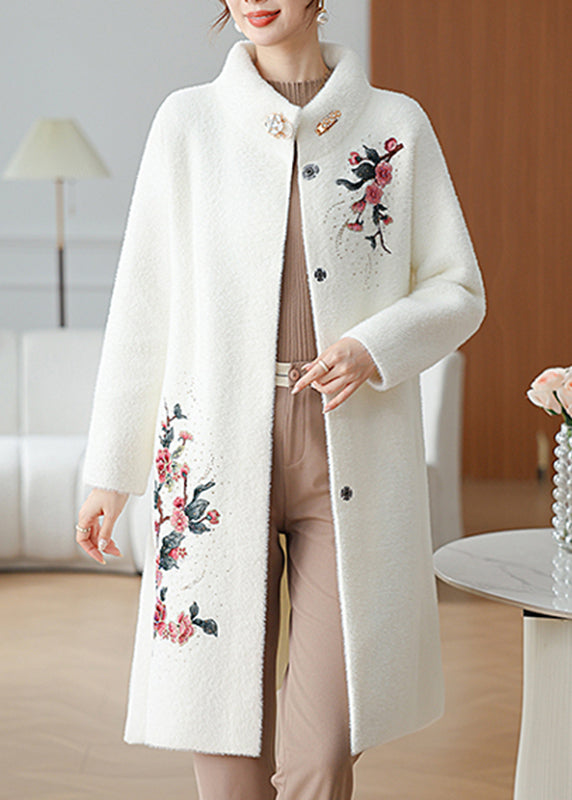 Manteau en velours de vison blanc Maxi Patchwork Bouton Printemps TA033