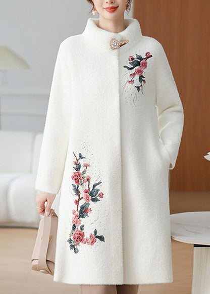 Manteau en velours de vison blanc Maxi Patchwork Bouton Printemps TA033