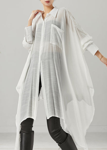 Chemises en coton blanc surdimensionnées asymétriques printemps YU1002
