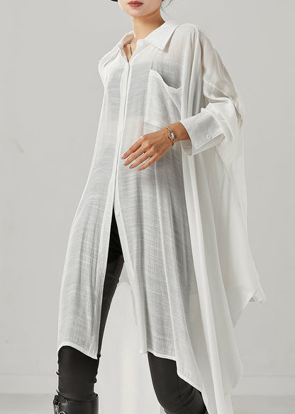 Chemises en coton blanc surdimensionnées asymétriques printemps YU1002