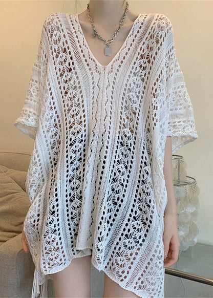 Stricken Sommer Hohl Patchwork T Out Weiß Shirts