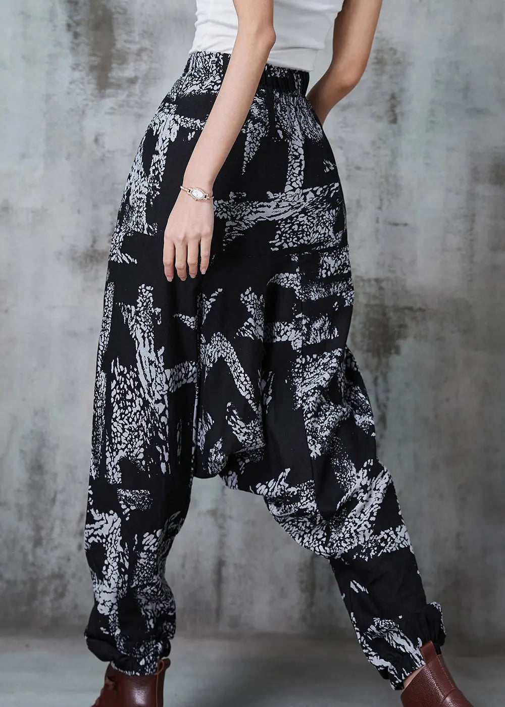 White Print Cotton Harem Pants Oversized Spring JK1012 Ada Fashion