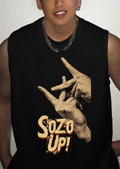 Summer Print Neck Mens Cotton White O Tank