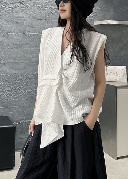 Design Gestreifte Baumwollwesten Weiß Asymmetrisch Ärmellos