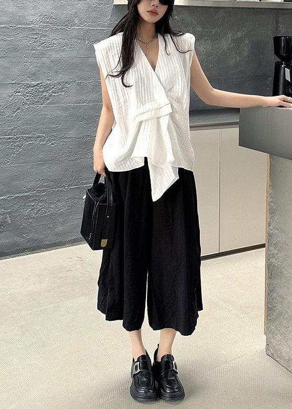 Design Gestreifte Baumwollwesten Weiß Asymmetrisch Ärmellos