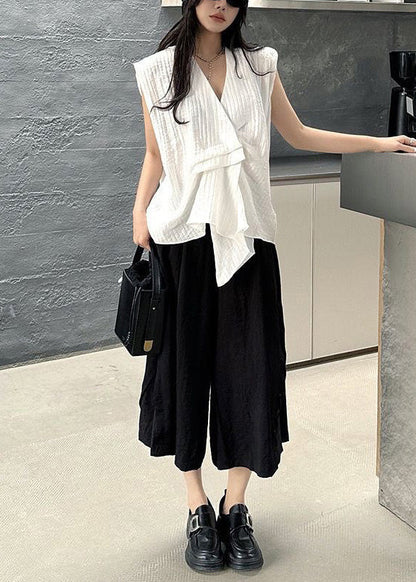 Design Gestreifte Baumwollwesten Weiß Asymmetrisch Ärmellos