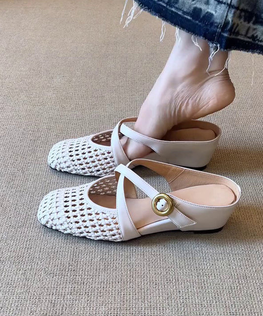 Slide Splicing Sheepskin Sandals Wedge Elegant White