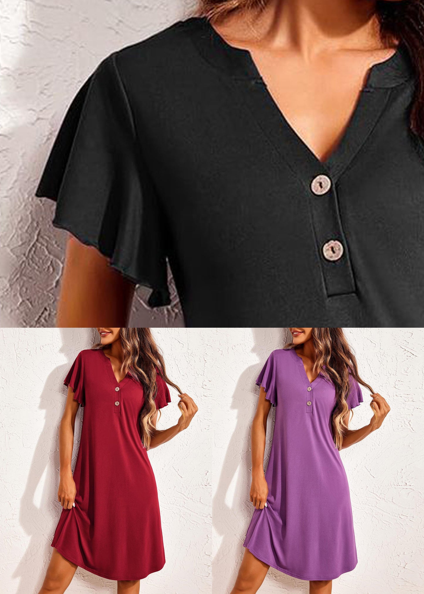Sommer Rot Pyjamas Neck V Baumwolle Wein Kleider Solide