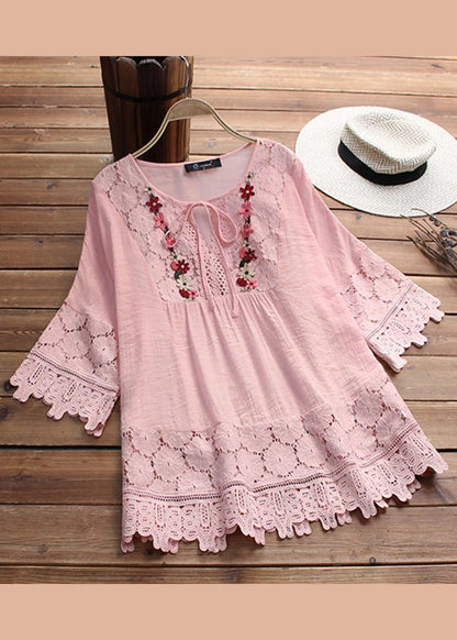 Apricot Summer T Shirt Neck Patchwork Lace Women O