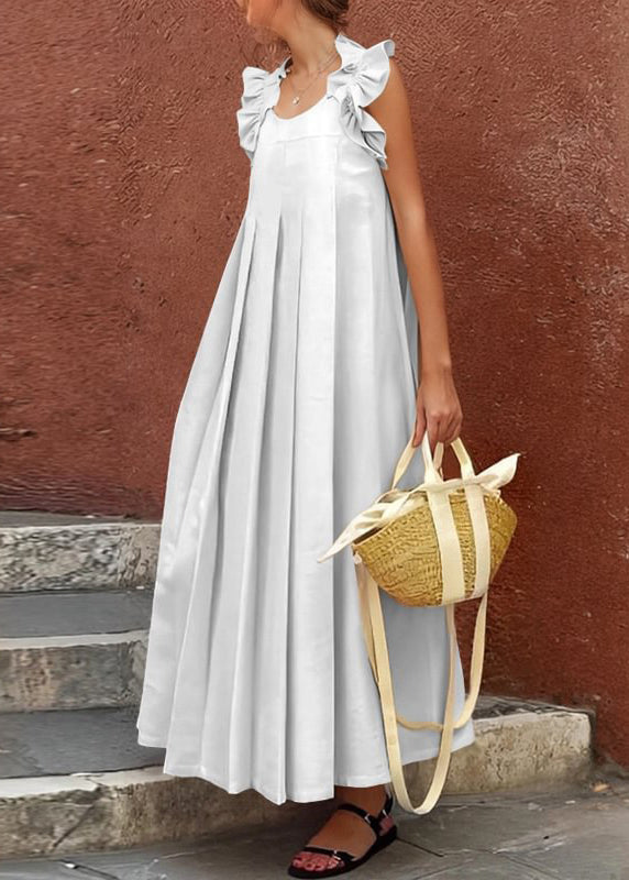 Ärmelloses Apricot-Baumwoll-Langkleid mit Rüschen