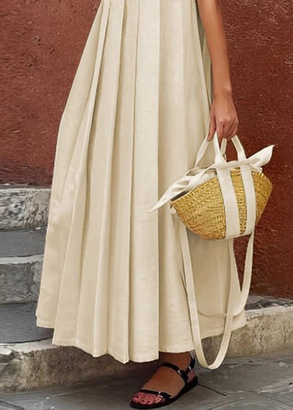 Ärmelloses Apricot-Baumwoll-Langkleid mit Rüschen