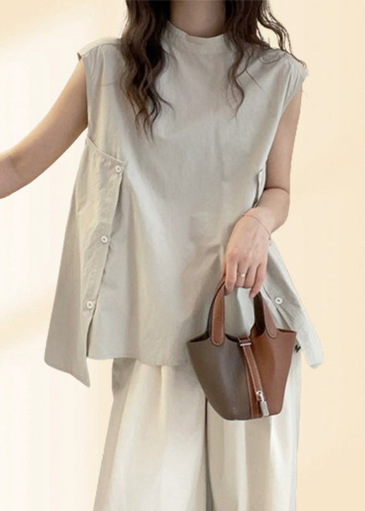 Chemise asymétrique à col court et manches longues pour femme, couleur abricot