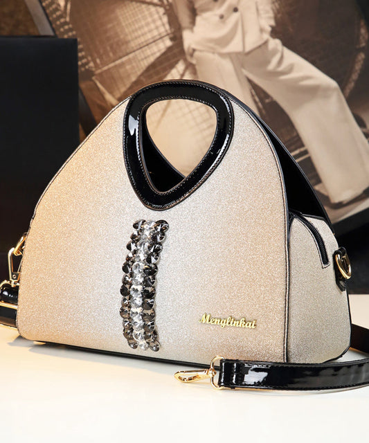 Women Apricot Zircon Large Capacity Faux Leather Tote Handbag YX006
