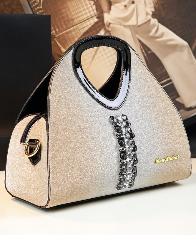 Women Apricot Zircon Large Capacity Faux Leather Tote Handbag YX006