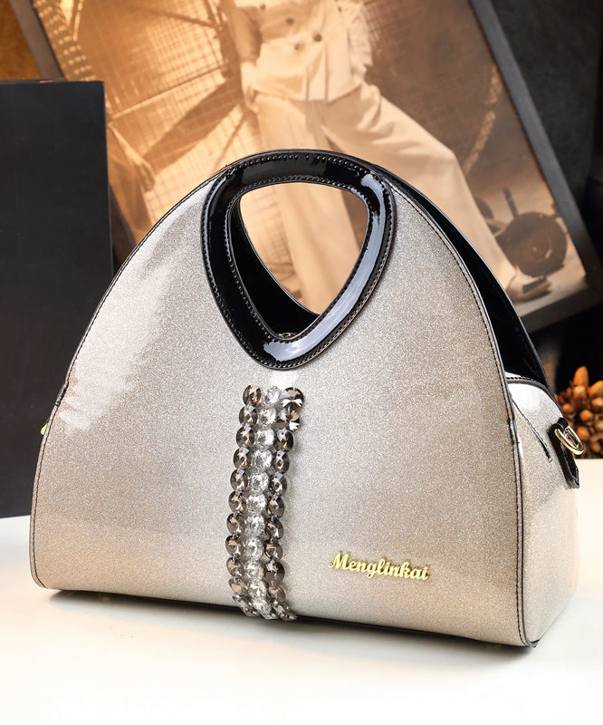 Women Apricot Zircon Large Capacity Faux Leather Tote Handbag YX006