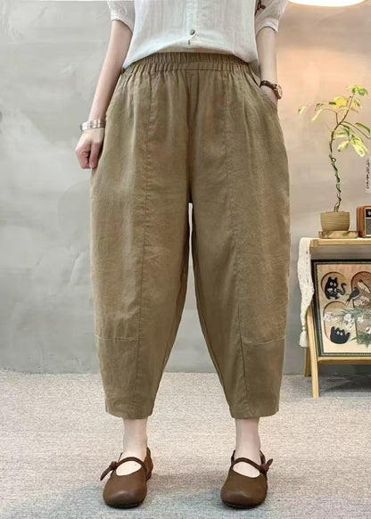 Pantalon en lin pour femme, style militaire surdimensionné, sarouel vert d'été