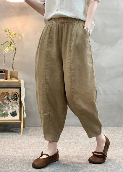 Pantalon en lin pour femme, style militaire surdimensionné, sarouel vert d'été