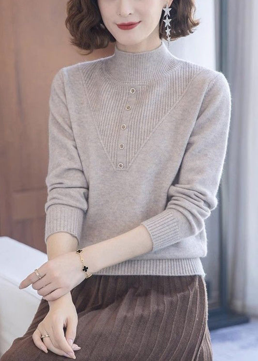 Beige Rollkragenpullover aus Wolle mit langen Ärmeln für Damen TB005