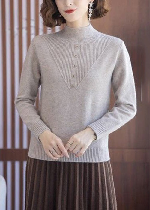 Beige Rollkragenpullover aus Wolle mit langen Ärmeln für Damen TB005