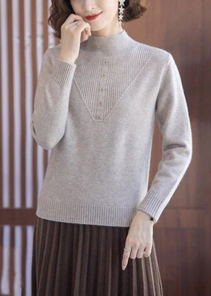 Beige Rollkragenpullover aus Wolle mit langen Ärmeln für Damen TB005