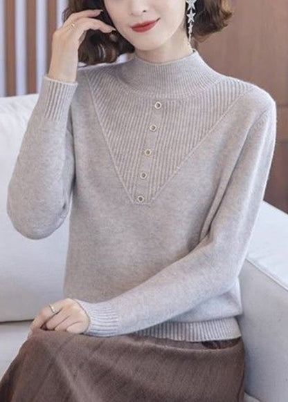 Beige Rollkragenpullover aus Wolle mit langen Ärmeln für Damen TB005