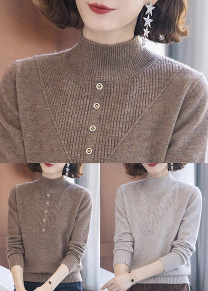 Beige Rollkragenpullover aus Wolle mit langen Ärmeln für Damen TB005