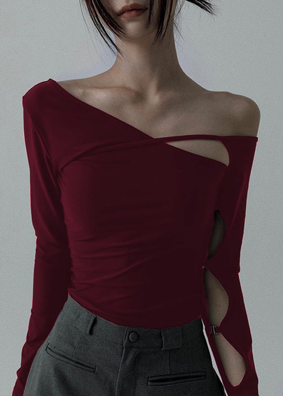 Frauen Schwarz Asymmetrische Aushöhlen Baumwolle Tanz T Shirt Frühling YZ040