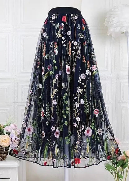 Women Black Embroidered High Waist Tulle Skirts Spring HA1015 Ada Fashion