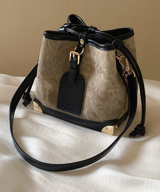 Black Bucket Leather Faux Women Drawstring Bag