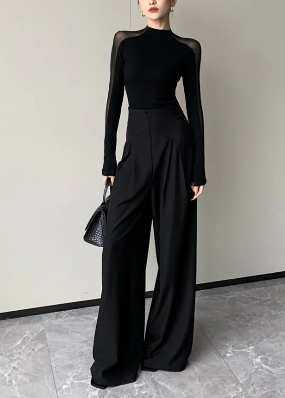 Frauen Schwarz Aushöhlen Patchwork Silm Fit Tops Frühling YP029