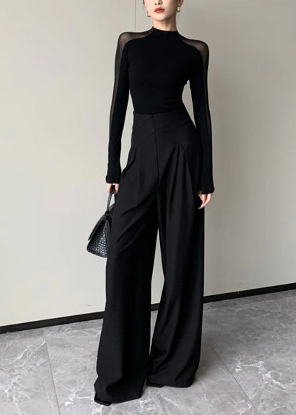 Frauen Schwarz Aushöhlen Patchwork Silm Fit Tops Frühling YP029