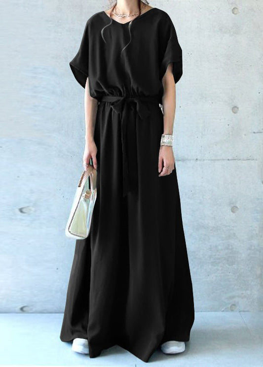 Summer Black Dresses Women Tie Hem Cotton Exra Large Waist
