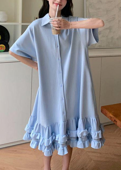 Pan Kragen Blau Kurze Frauen Rüschen Peter Maxi Kleid Patchwork