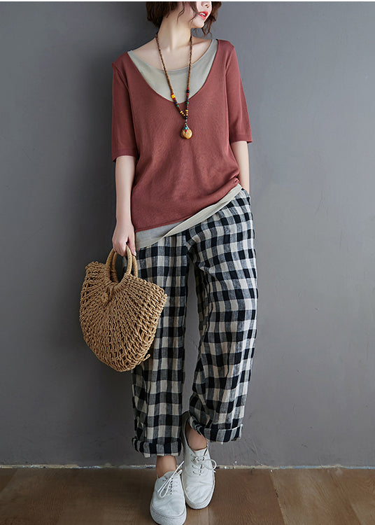 Ziegel Frauen Rot Patchwork Tanks Stricken Sommer