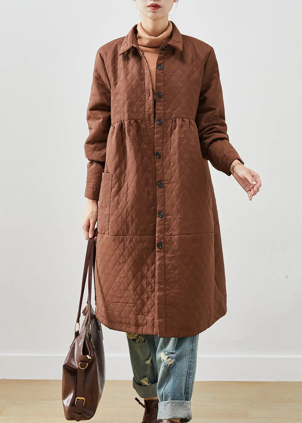 Women Brown Oversized Fine Cotton Filled Winter Coats Ada Fashion