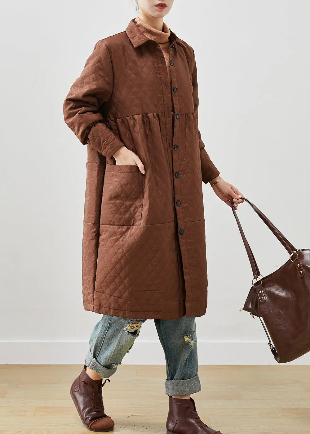 Women Brown Oversized Fine Cotton Filled Winter Coats Ada Fashion