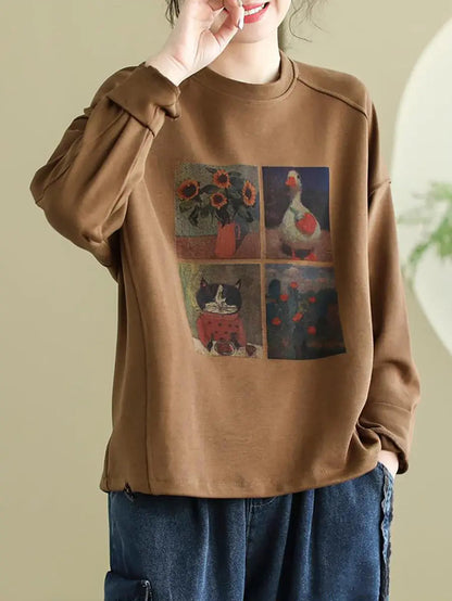 Women Casual Cartoon Print Spring Sweatshirt Ada Fashion