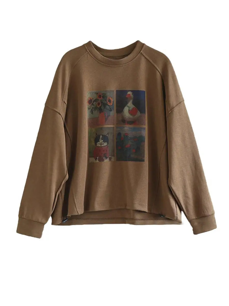 Women Casual Cartoon Print Spring Sweatshirt Ada Fashion